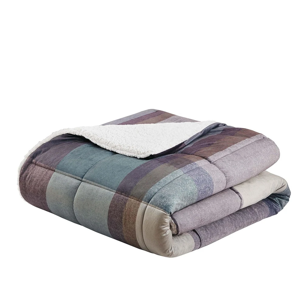 Plaid Micromink to Sherpa 3 Piece Comforter Set, DQ, K