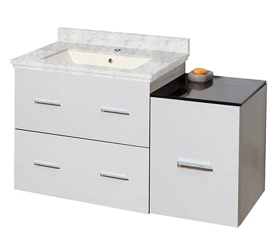 American Imaginations 59-in. W Floor Mount White Vanity Set For 3H8-in. Drilling Beige Top Biscuit UM Sink AI-18837