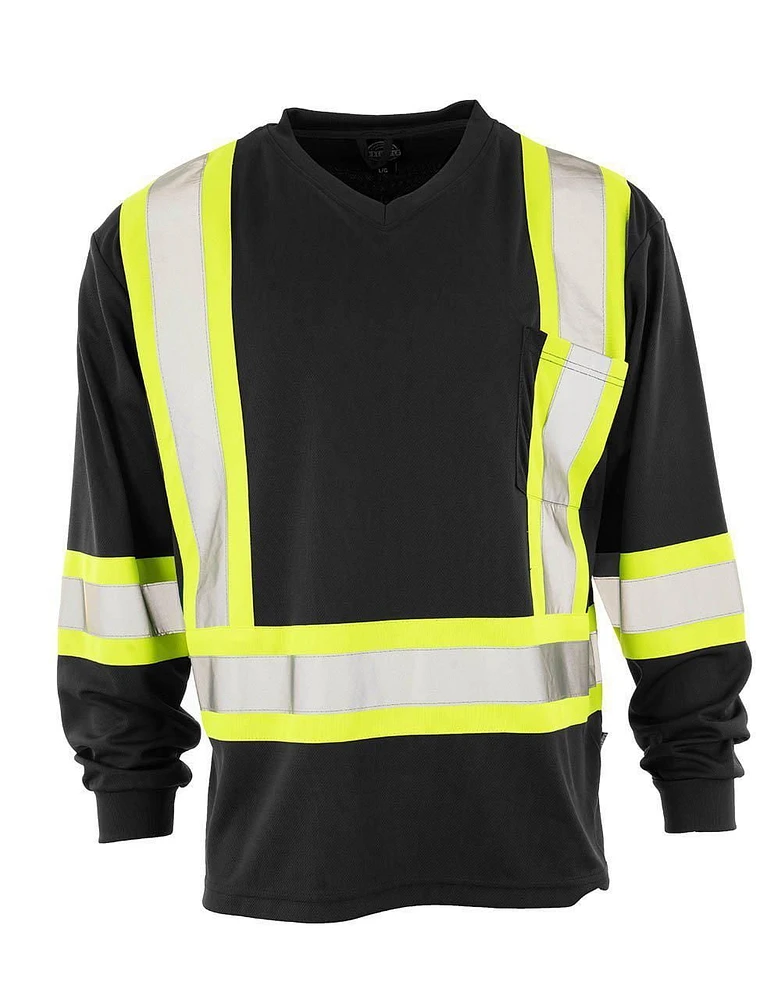 Forcefield Hi Vis V-Neck Long Sleeve Safety Tee, Sizes M-2XL