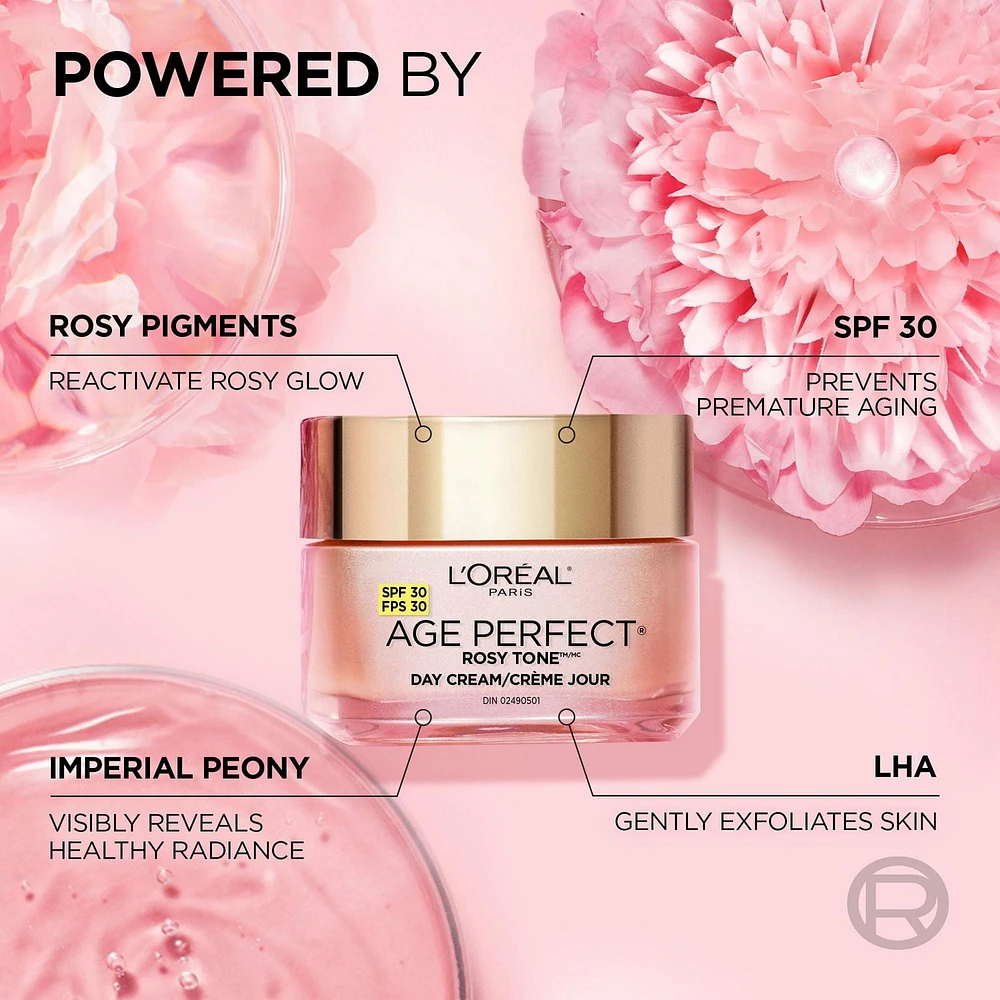 L'Oréal Paris Age Perfect Rosy Tone Hydratant FPS 30, avec LHA et extrait de pivoine impériale, 50 ml Rosy Tone Hydratant FPS 30, 50 ml