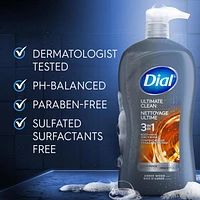 Dial Men 3in1 Body, Hair and Face Wash, Ultimate Clean, Amber Wood scent, 946ml, 1 Bottle, 946ml