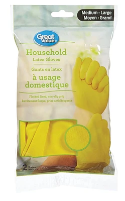 Great Value Household Latex Gloves, 2 Pairs, Medium/Large