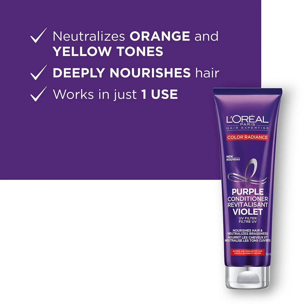 L’Oreal Paris Hair Expertise Color Radiance Purple Conditioner, Neutralizes Unwanted Yellow And Orange Tones