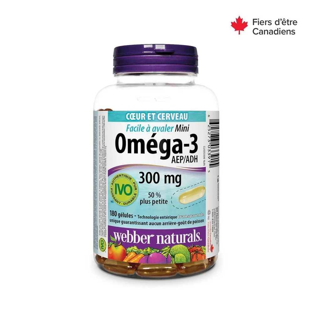 Webber Naturals® Omega-3 Mini Easy Swallow, 300 mg, 180 Clear Enteric Softgels