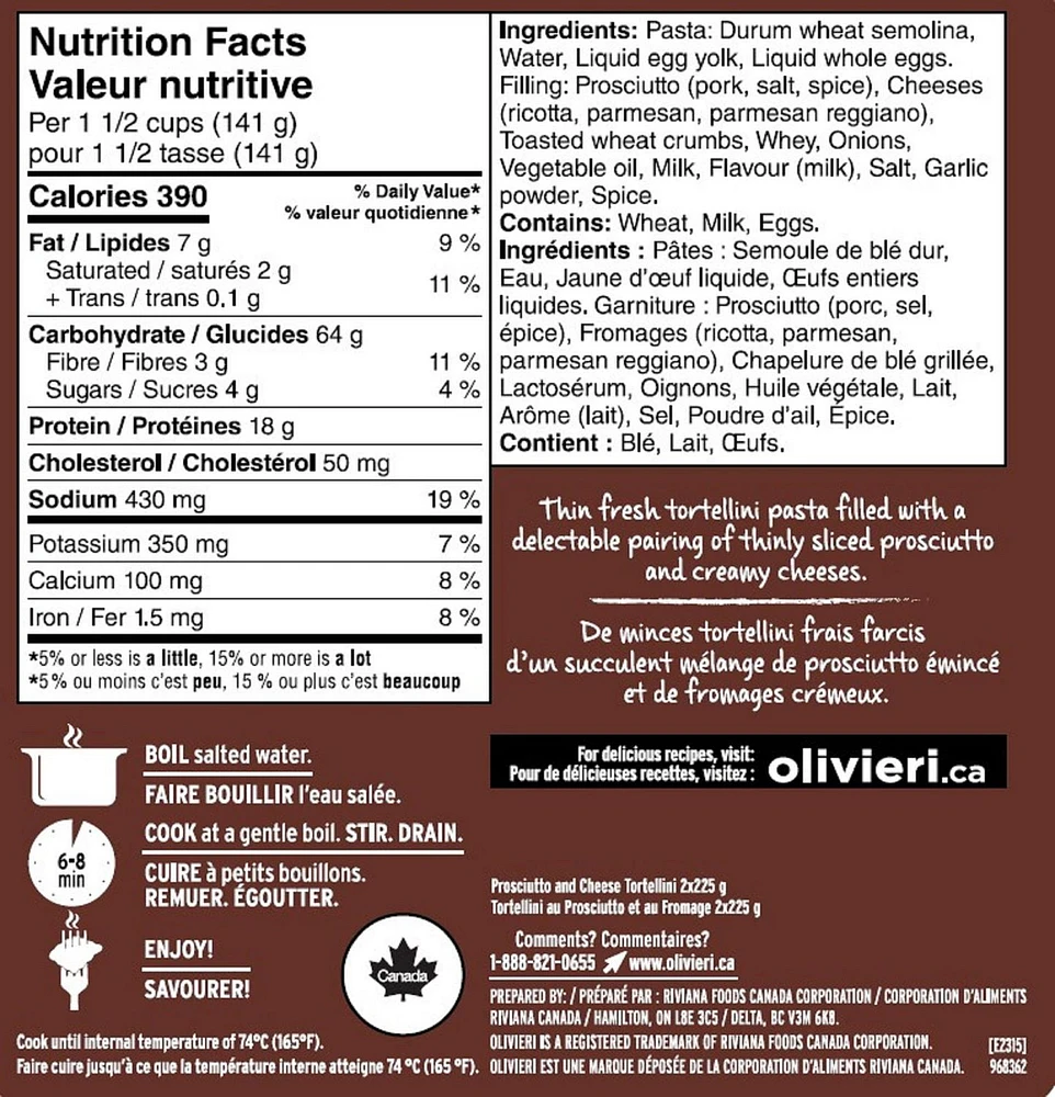 Olivieri Prosciutto with Cheese TortellIni 2x225g, Prosciutt-Cheese Tort 2x225g