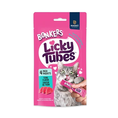 BONKERS Licky Tubes, Wet Tasty Tuna Flavored Cat Treats, 4 Tubes, Licky Tubes Wet Cat Treats Tuna Recipe 4 Pack