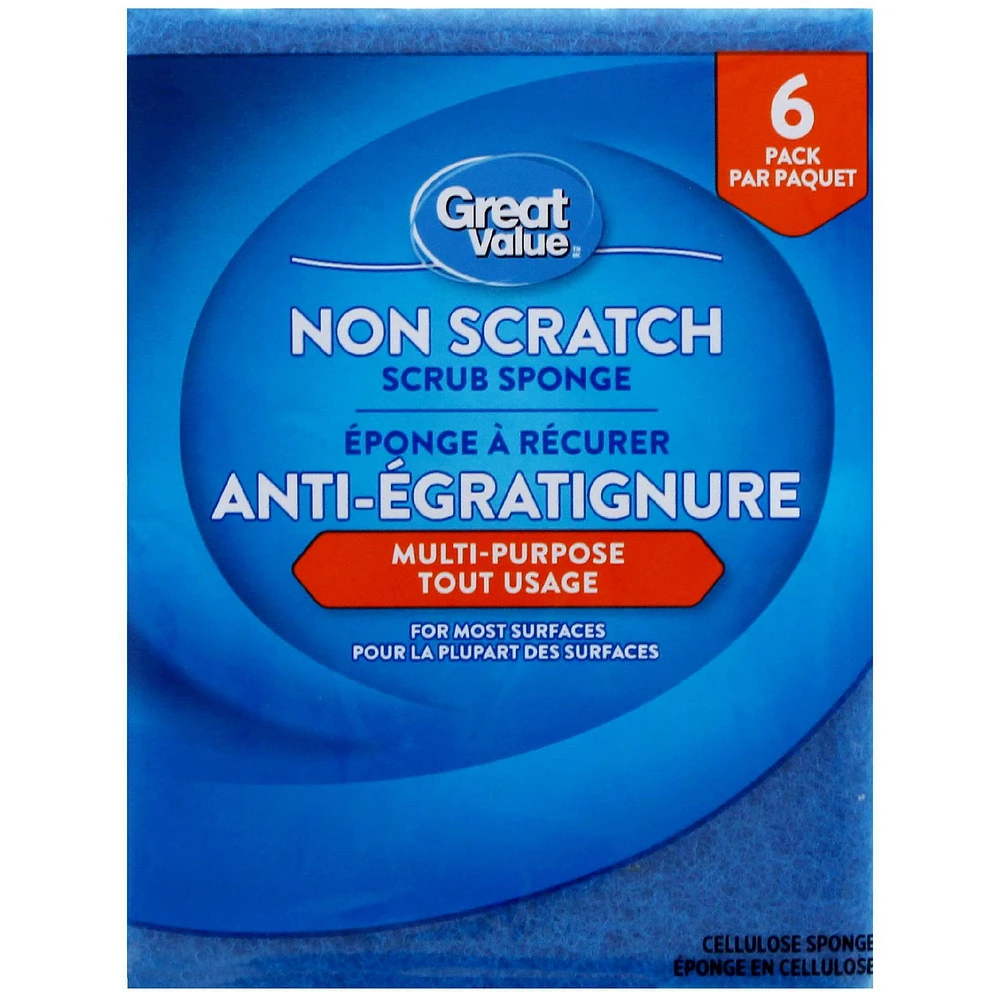 Great Value Non Scratch Scrub Sponge, 6 Pack