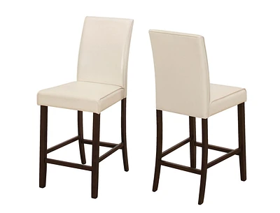 Monarch Specialties Dining Chair, Set Of 2, Counter Height, Upholstered, Kitchen, Dining Room, Pu Leather Look, Wood Legs, Beige, Brown, Transitional