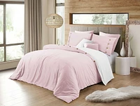 Reversible Natural Crinkle Fabric Ultra Soft Solid Duvet Cover Set - Beautiful Button Closure