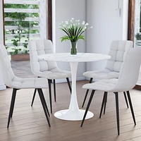 Ivo White Marbled Effect Faux Wood Round Pedestal Bistro Table