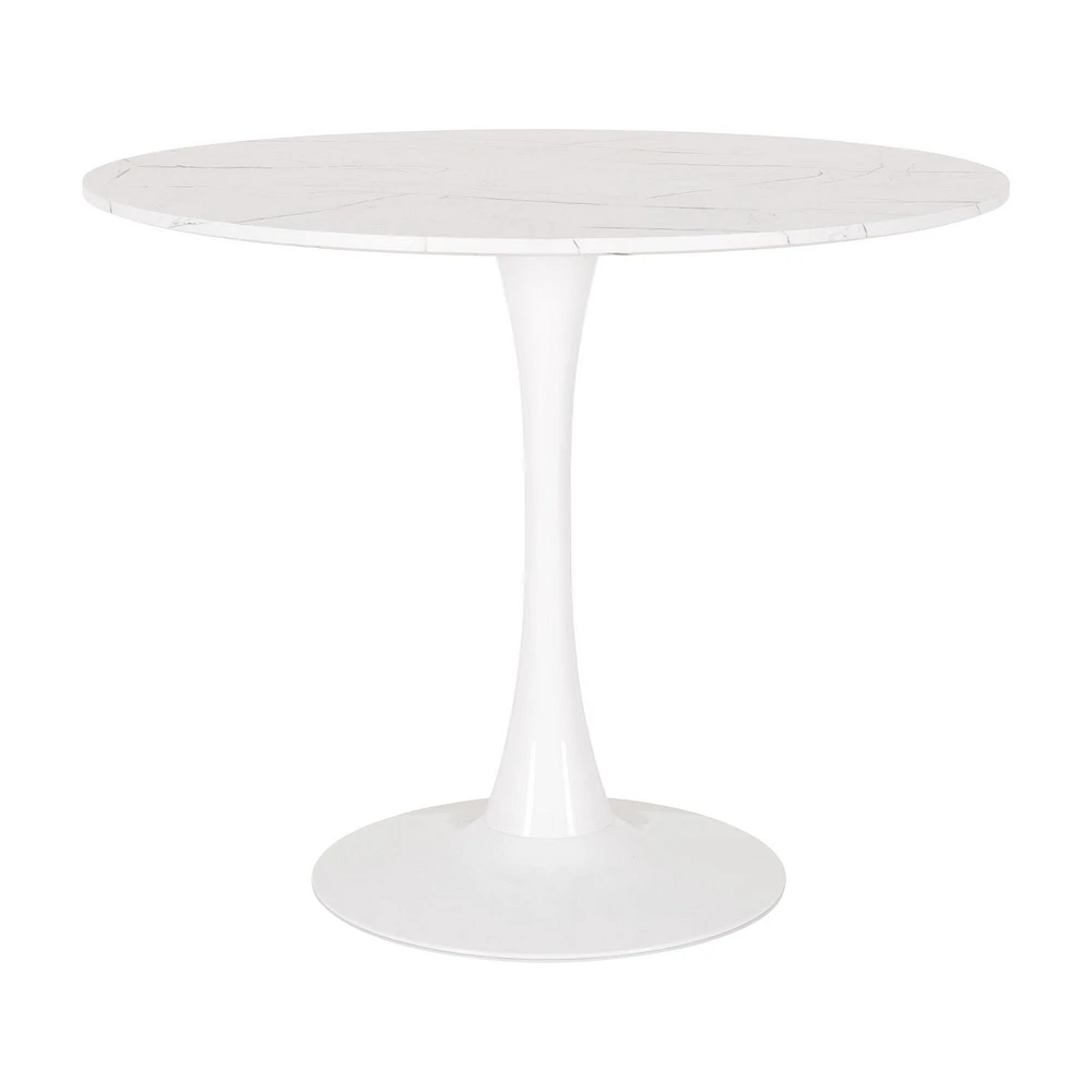 Ivo White Marbled Effect Faux Wood Round Pedestal Bistro Table