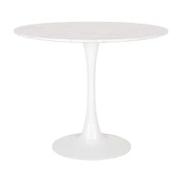 Ivo White Marbled Effect Faux Wood Round Pedestal Bistro Table