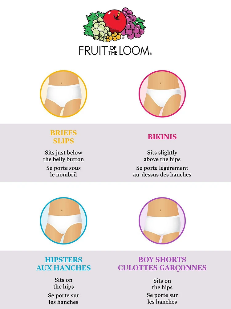 Culottes a la hanche pour filles, Fruit of the Loom, paquet de 9 Tailles 6 à 16