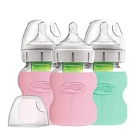 Dr. Brown's Options+ Anti-Colic Wide-Neck Glass Baby Bottles with Silicone Sleeves - Pink and Mint Green - 5oz - 3pk, 3 Pack