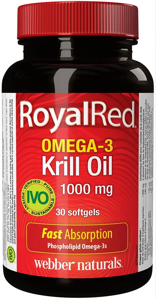 Webber Naturals® RoyalRed® Omega-3 Krill Oil, Extra Strength, 1000 mg, 30 Softgels
