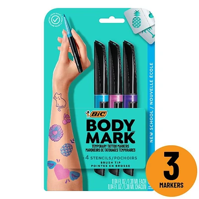 BIC BodyMark Temporary Tattoo Marker, New School, Assorted Colors, 3-Count, Express yourself with BodyMark by BIC Temporary Tattoo Markers!