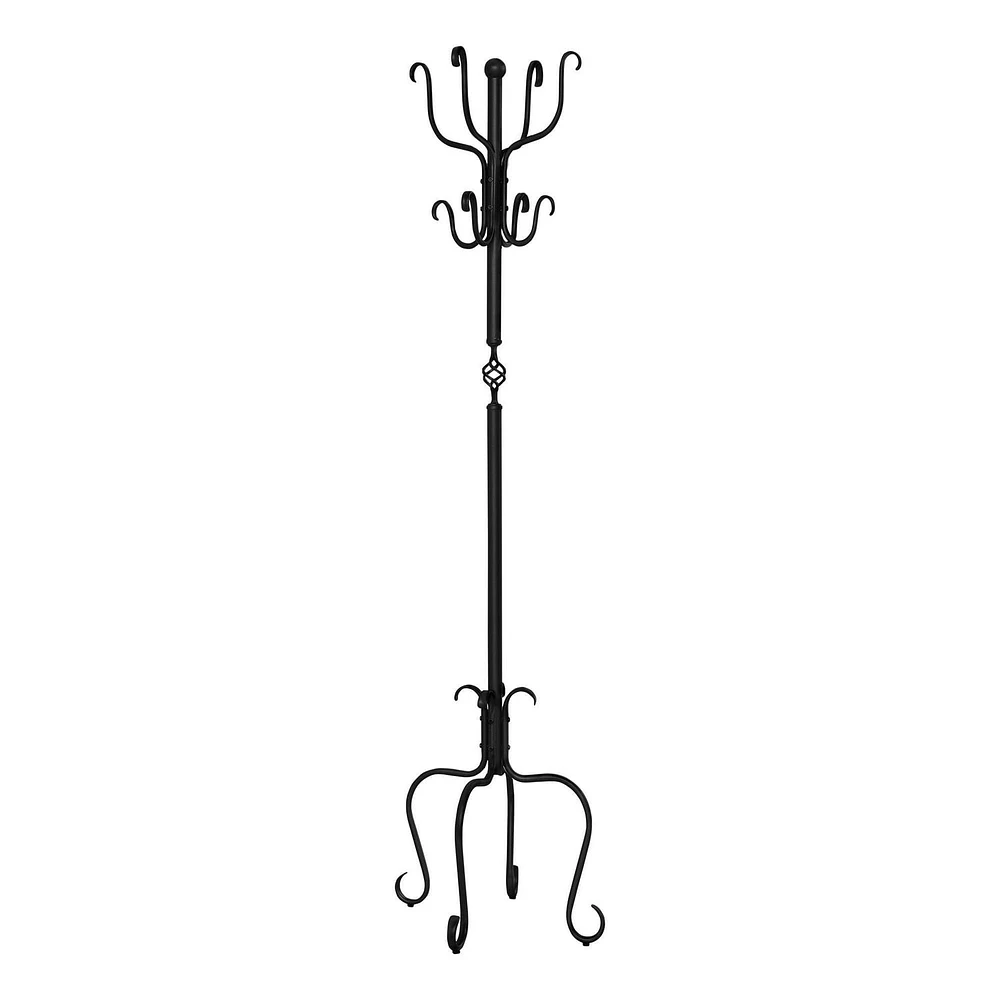 Monarch Specialties Coat Rack, Hall Tree, Free Standing, 8 Hooks, Entryway, 74"h, Bedroom, Metal, Black, Transitional