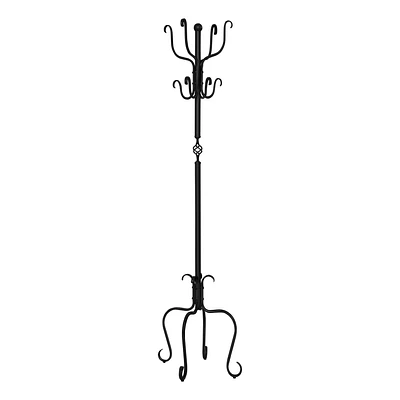 Monarch Specialties Coat Rack, Hall Tree, Free Standing, 8 Hooks, Entryway, 74"h, Bedroom, Metal, Black, Transitional