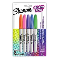 Sharpie Glam Pop Permanent Markers, Fine Point, Assorted Colours, 5 Count