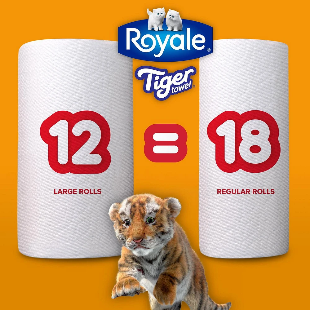 Essuie-tout Tiger Towel de Royale, 12 grands roul.=18 roul. ordinaires