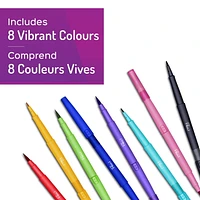 Paper Mate Flair DUAL Felt Tip Pens, Brush and Medium Tips, Assorted Colours, 8 Count