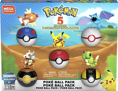 Mega Construx Pokemon Poke Ball Bundle Exlusive with 118 Pieces For Kids Ages 6+ Years, Includes 5 figures, ages 6-11