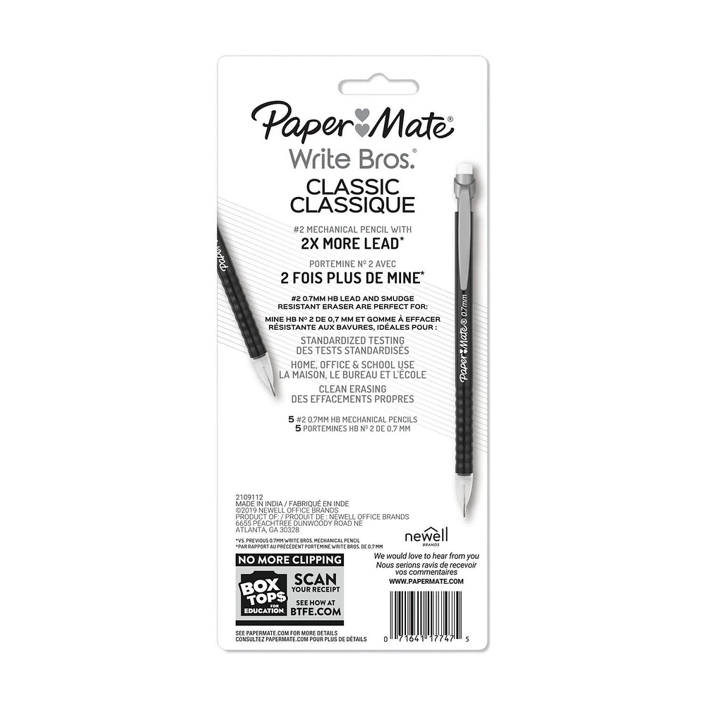 Paper Mate Write Bros Mechanical Pencils, 0.7mm, 5 Count