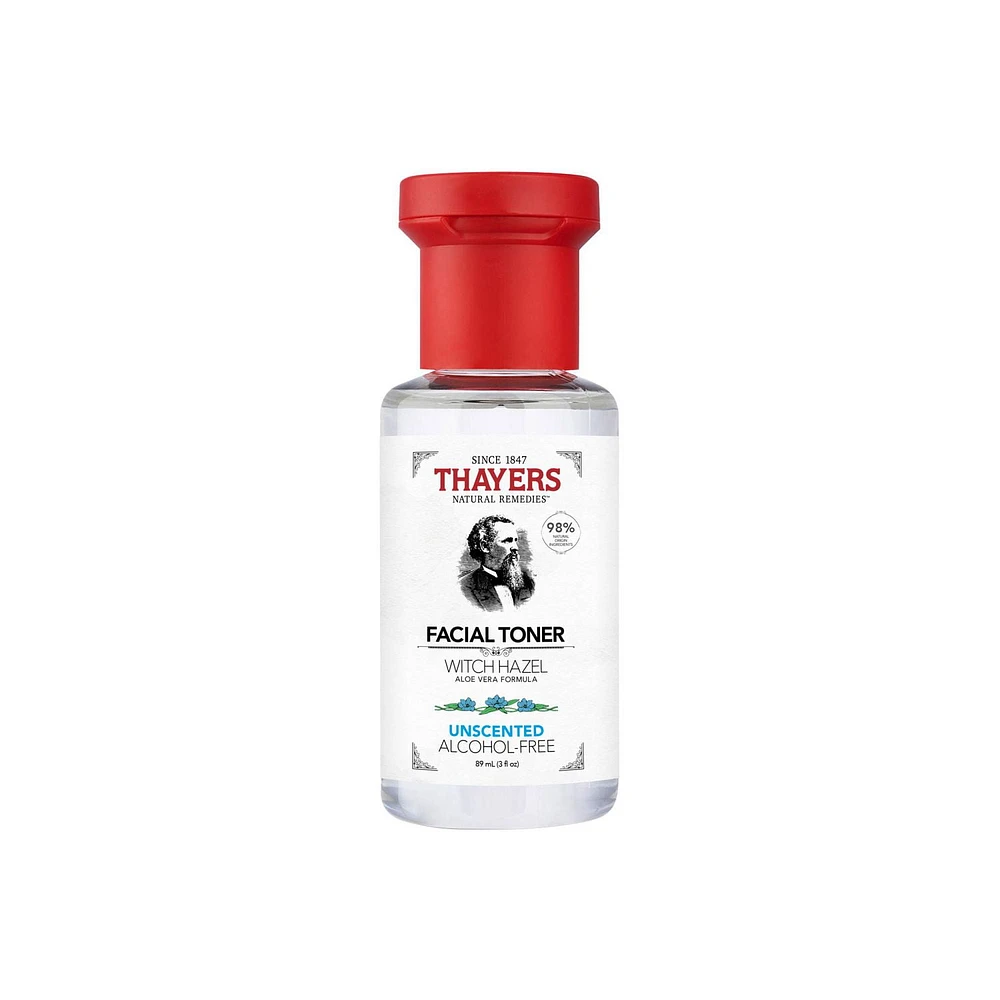 THAYERS Unscented Facial Toner Alcohol-Free Witch Hazel Aloe Vera Formula Travel Size 89mL, Alcohol-Free Facial Toner