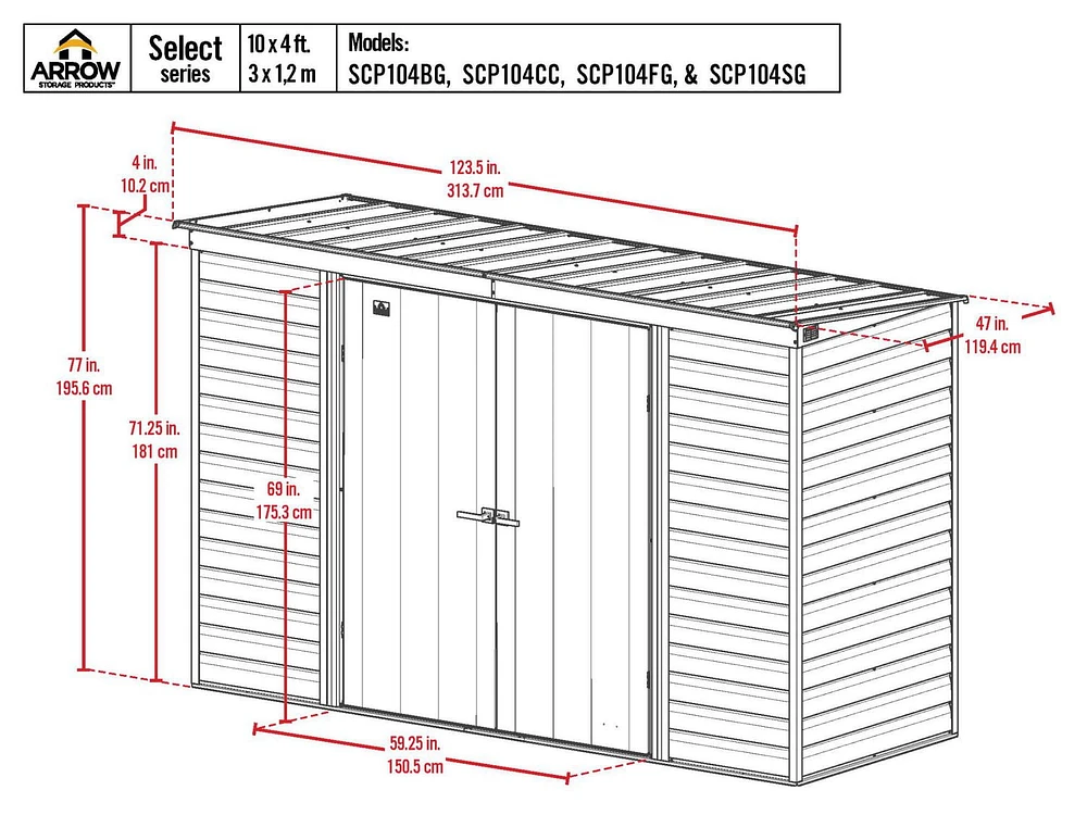 Arrow Select Steel Storage Shed, 10x4, Blue Grey