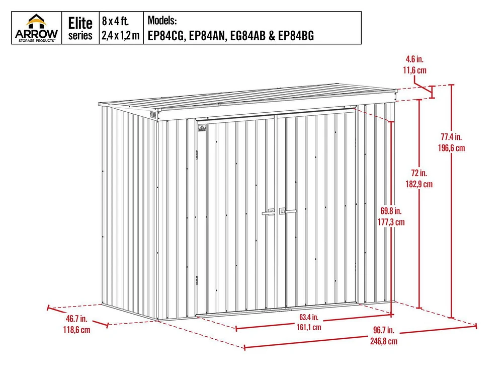 Arrow Elite Steel Storage Shed, 8x4