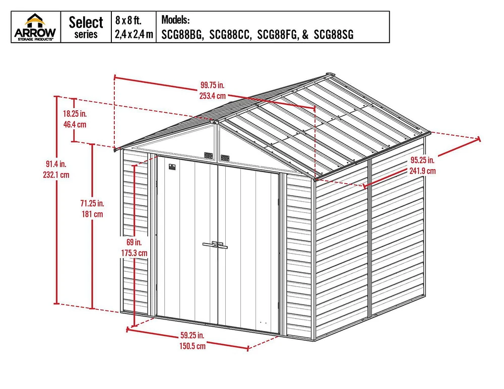 Arrow Select Steel Storage Shed, 8x8, Flute Grey