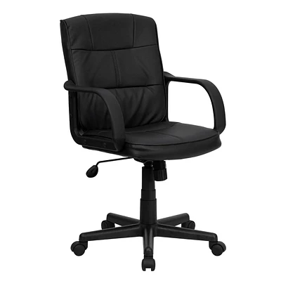 Flash Furniture Mid-Back Black Leather Swivel Task Chair with Arms