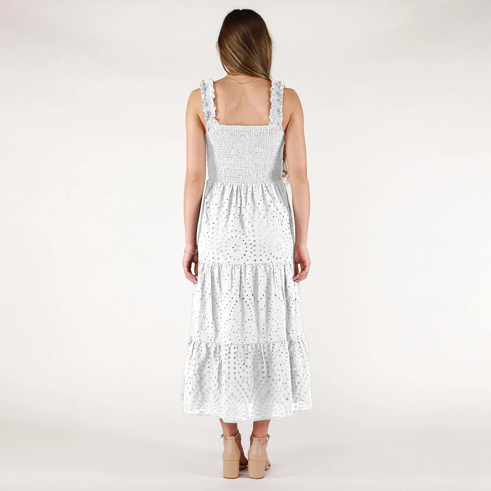 DV Robe longue à corsage smocké en dentelle et œillets