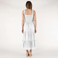 DV Robe longue à corsage smocké en dentelle et œillets
