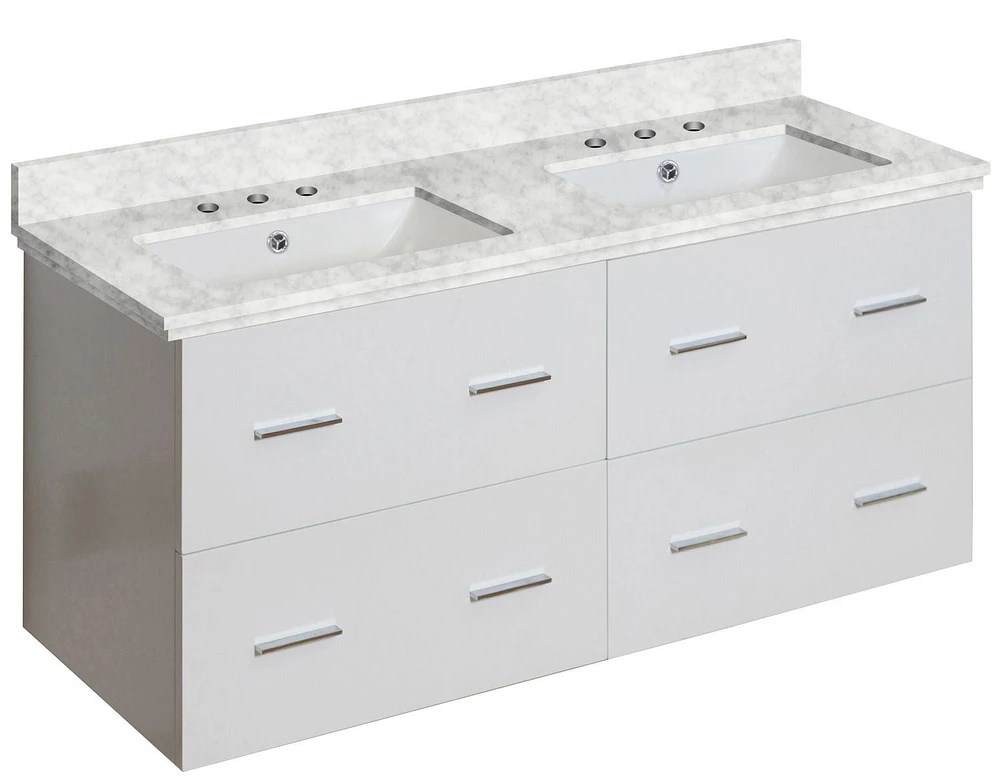 American Imaginations 47.5-in. W Wall Mount White Vanity Set For 3H8-in. Drilling Bianca Carara Top White UM Sink AI-18908