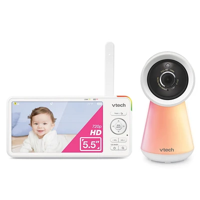 VTech RM6756HD WiFi Smart Nursery Remote Video Baby Monitor with 5.5” High Definition 720p Display, Color Night Vision and Touch Night Light, works with iOS, Android, White, RM6756HD