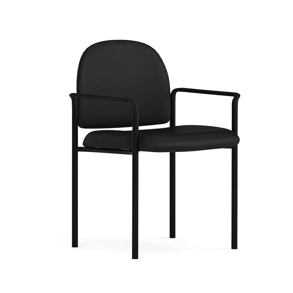 Flash Furniture Comfort Black Vinyl Stackable Steel Side Reception Chair with Arms