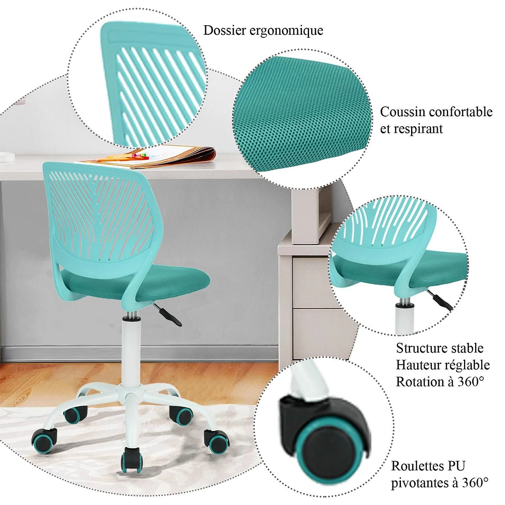 Homycasa Teen Ergonomic Task Chair Office Chairs for Students with Mesh Fabric Upholstery Adjustable Height