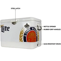 Miller Lite 54-Qt Ice Chest Cooler with Built-In Bottle Opener, Rustproof Portable Camping Cooler for Beach & Outdoor Adventures