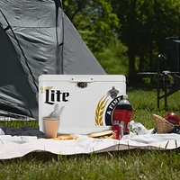 Miller Lite 54-Qt Ice Chest Cooler with Built-In Bottle Opener, Rustproof Portable Camping Cooler for Beach & Outdoor Adventures