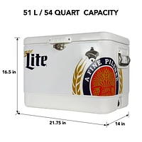 Miller Lite 54-Qt Ice Chest Cooler with Built-In Bottle Opener, Rustproof Portable Camping Cooler for Beach & Outdoor Adventures