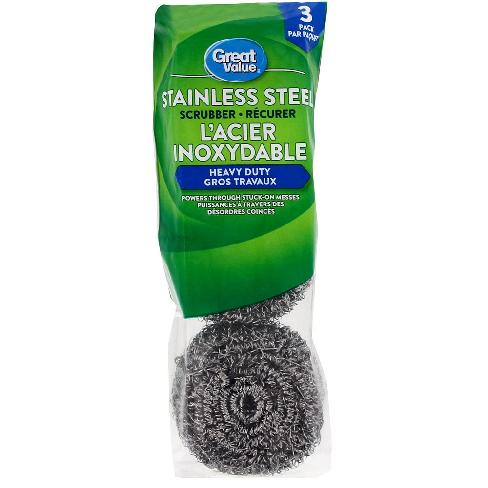 Great Value Stainless Steel Scrubber, 3 Pack