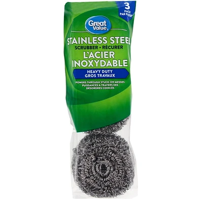 Great Value Stainless Steel Scrubber, 3 Pack