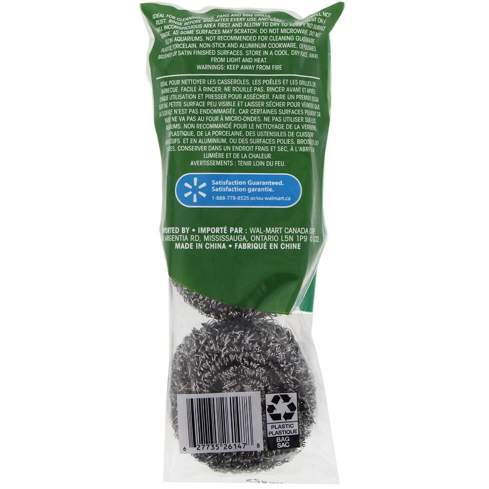 Great Value Stainless Steel Scrubber, 3 Pack