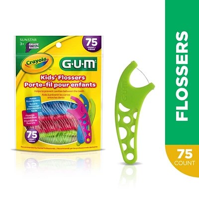 GUM®  Crayola™ Kids’ Flossers, Fluoride Coated, Grape Flavour, Ages 3+, 75 Count