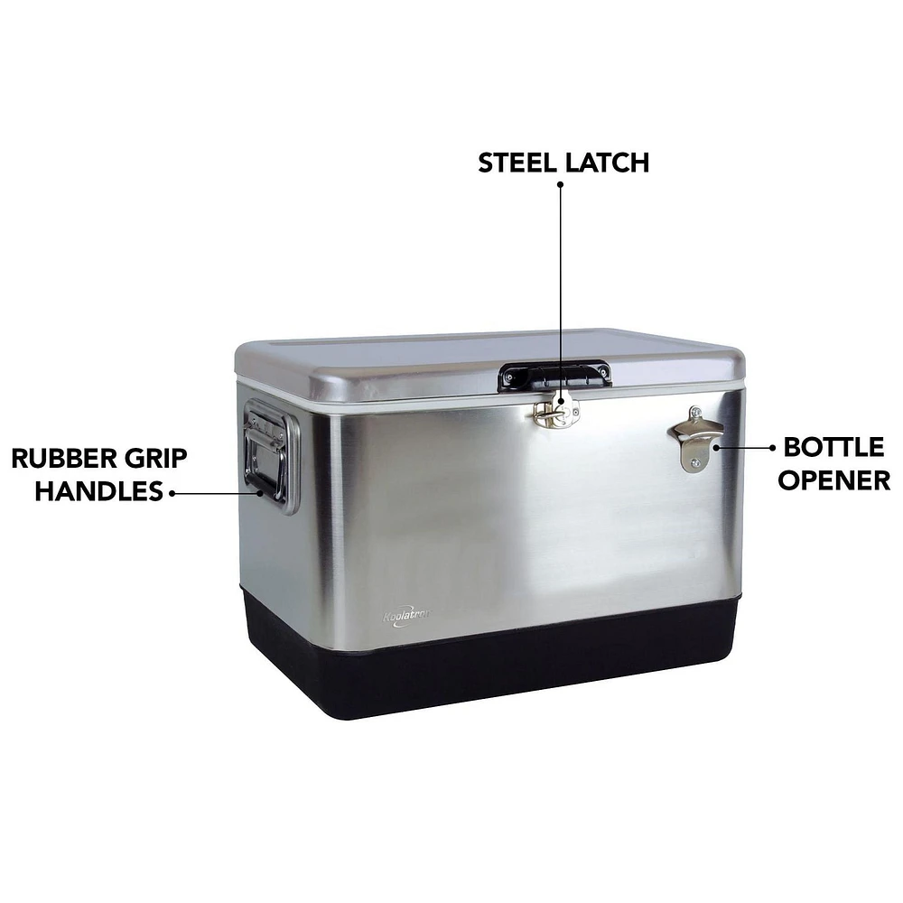 Koolatron 54 Quart Stainless Steel Ice Chest Cooler With Bottle Opener, 51L