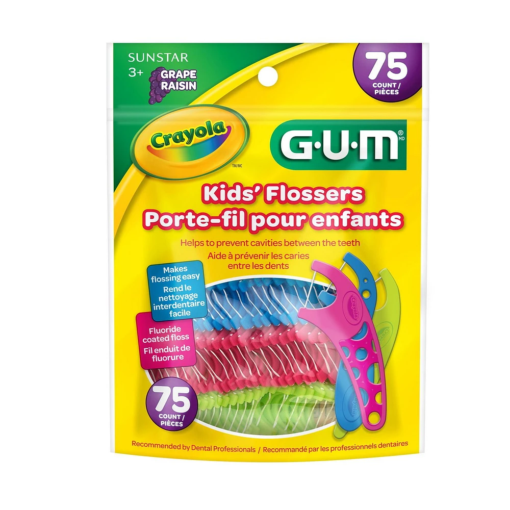 GUM®  Crayola™ Kids’ Flossers, Fluoride Coated, Grape Flavour, Ages 3+, 75 Count