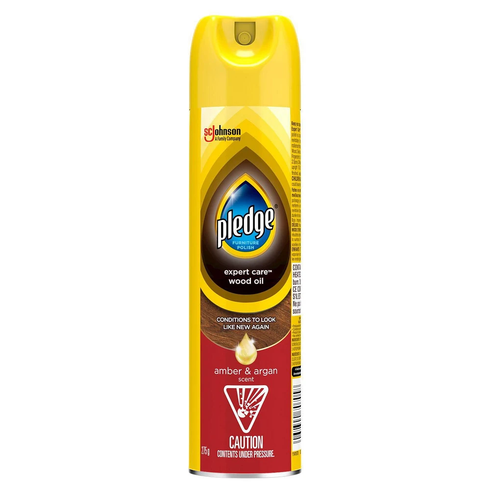 Pledge® Furniture Polish Spray, Moisturizing Oil for Wood, Amber and Argan Scent 275g, 275g