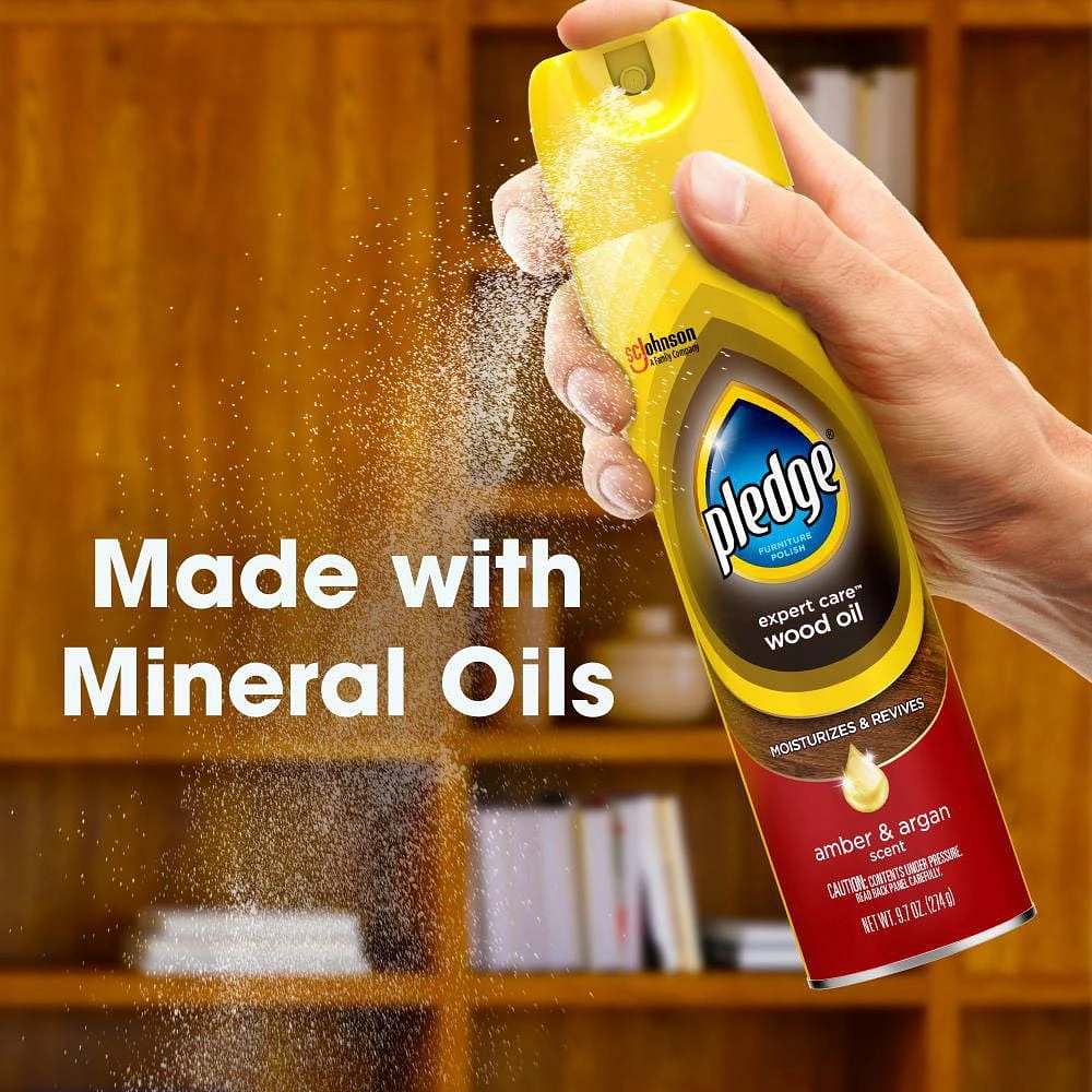 Pledge® Furniture Polish Spray, Moisturizing Oil for Wood, Amber and Argan Scent 275g, 275g