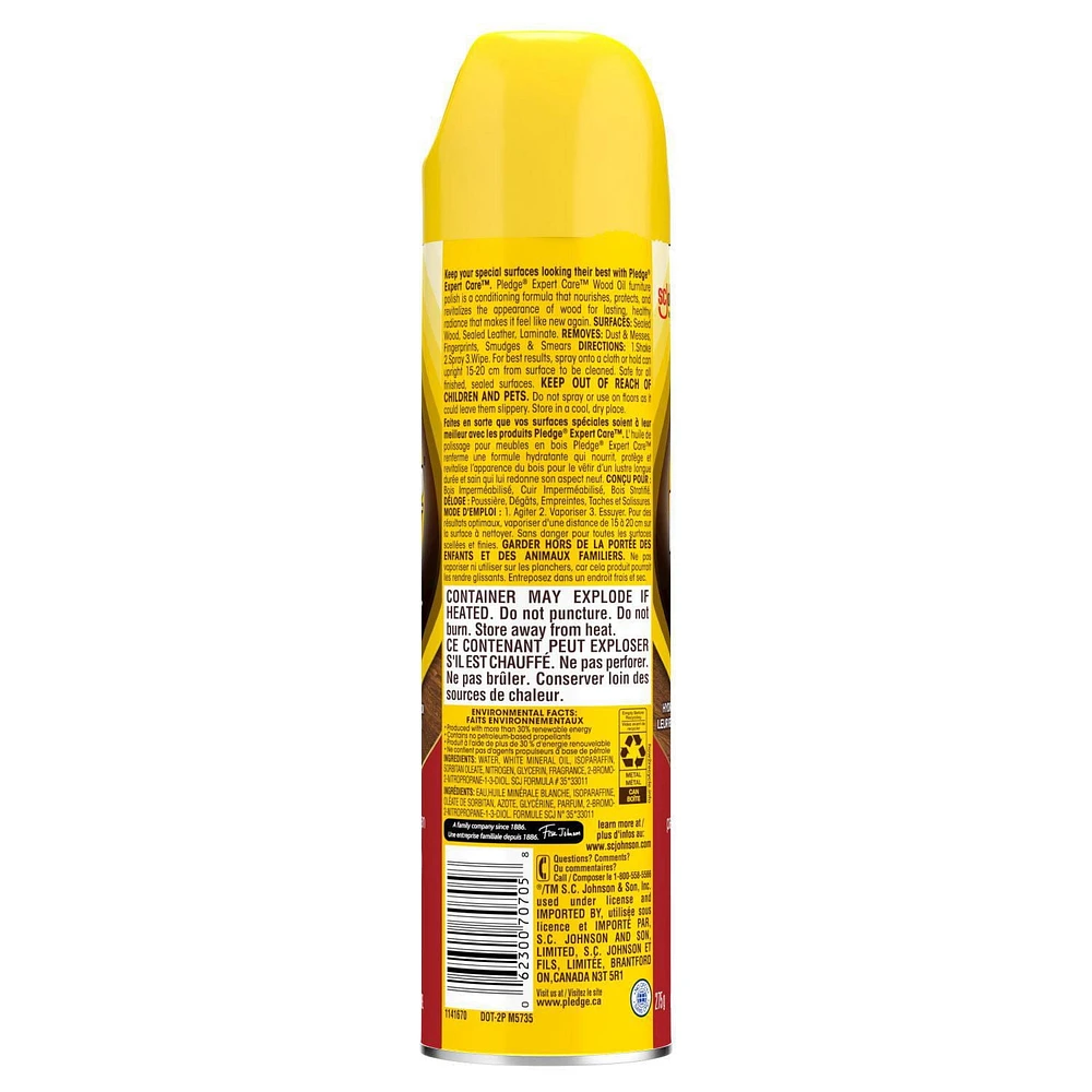 Pledge® Furniture Polish Spray, Moisturizing Oil for Wood, Amber and Argan Scent 275g, 275g